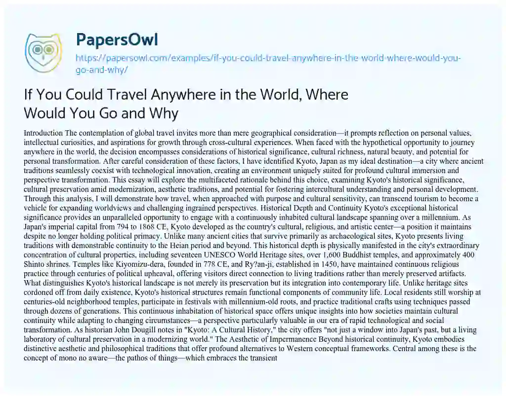 Essay on If You Could Travel Anywhere in the World, Where Would You Go and Why