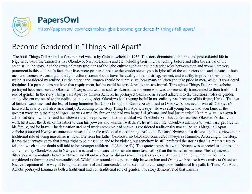 Become Gendered in “Things Fall Apart” essay