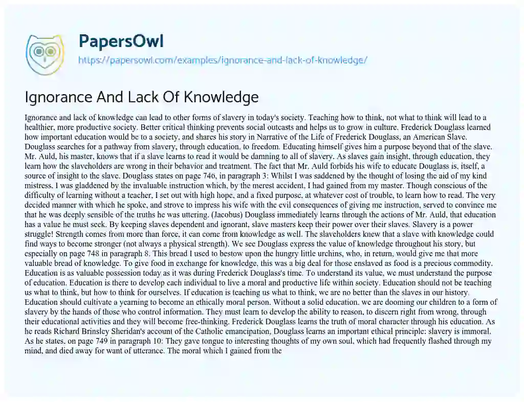 Essay on Ignorance and Lack of Knowledge