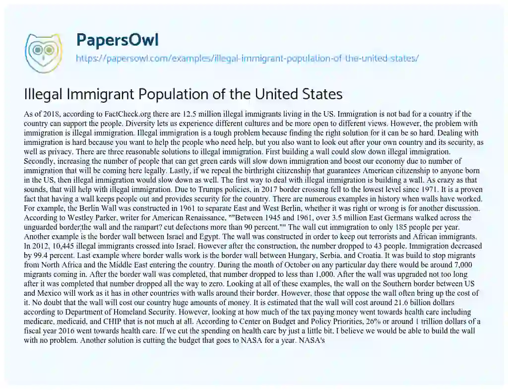 Essay on Illegal Immigrant Population of the United States