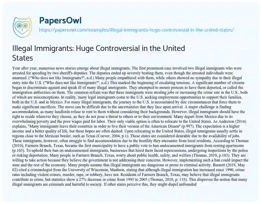Essay on Illegal Immigrants: Huge Controversial in the United States
