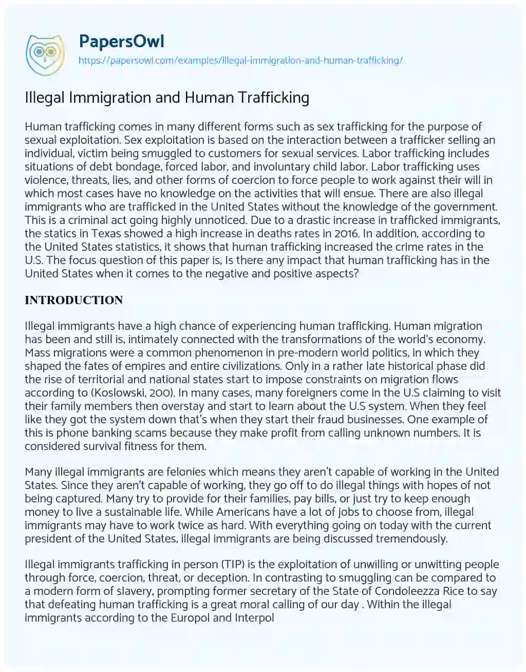 Illegal Immigration and Human Trafficking essay
