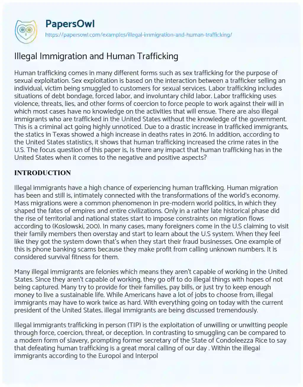 Essay on Illegal Immigration and Human Trafficking