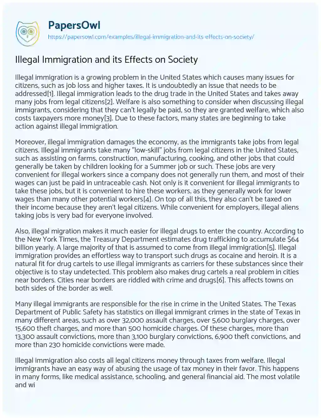 Essay on Illegal Immigration and its Effects on Society