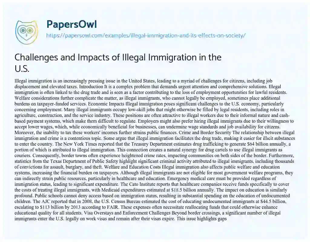 Essay on Illegal Immigration and its Effects on Society