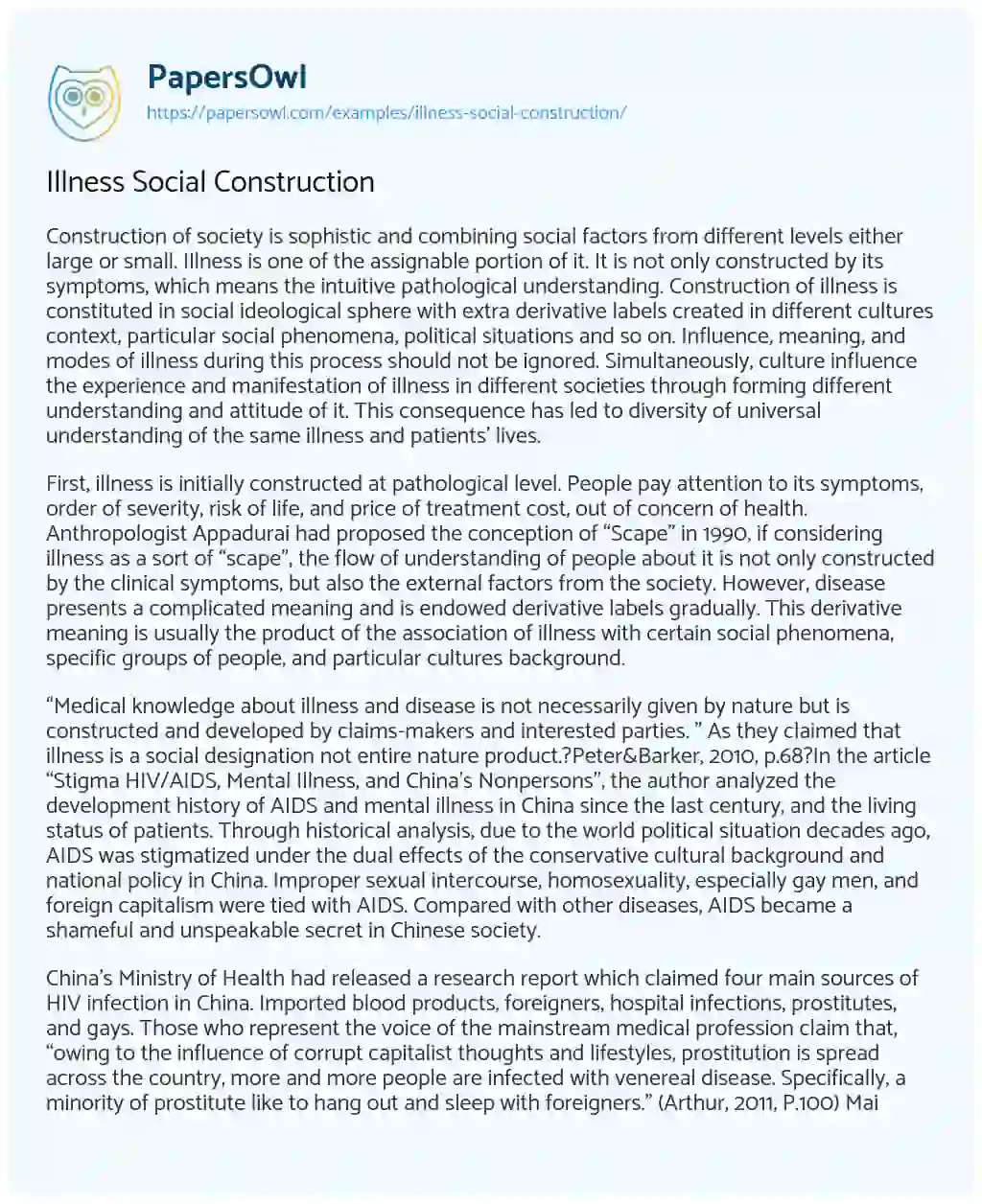 Essay on Illness Social Construction