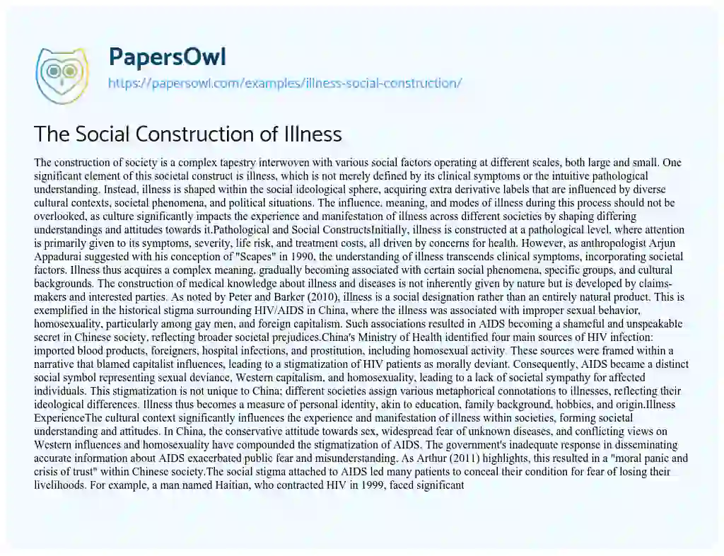 Essay on Illness Social Construction