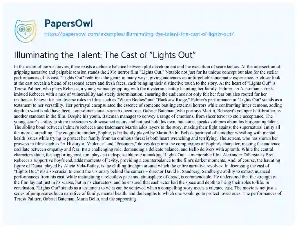Essay on Illuminating the Talent: the Cast of “Lights Out”