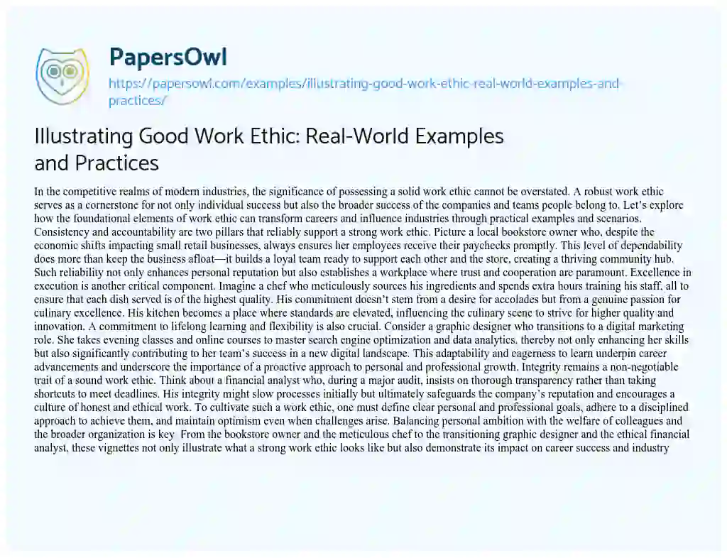 Essay on Illustrating Good Work Ethic: Real-World Examples and Practices