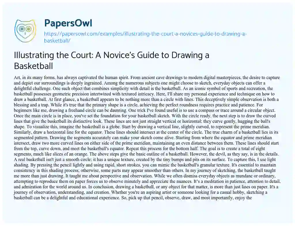 Essay on Illustrating the Court: a Novice’s Guide to Drawing a Basketball