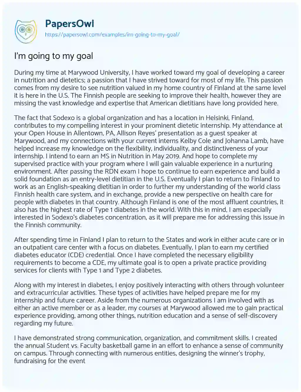 Essay on I’m Going to my Goal