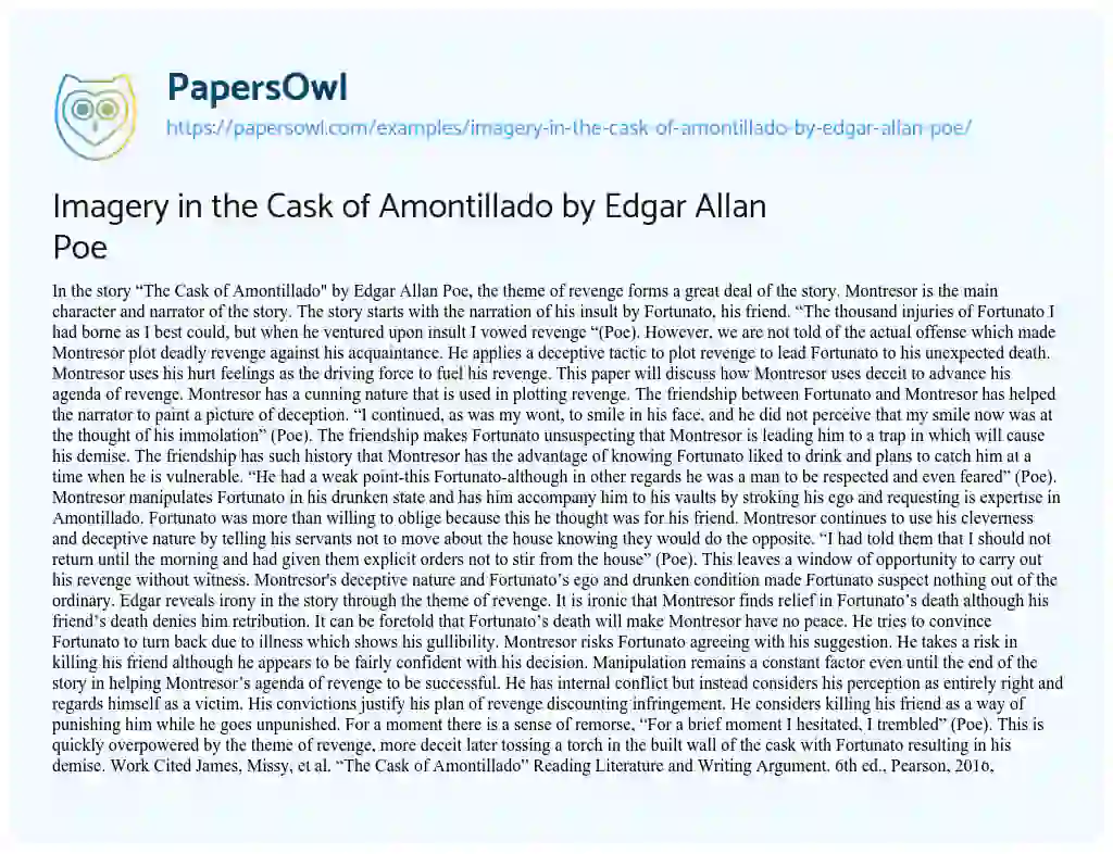 Essay on Imagery in the Cask of Amontillado by Edgar Allan Poe
