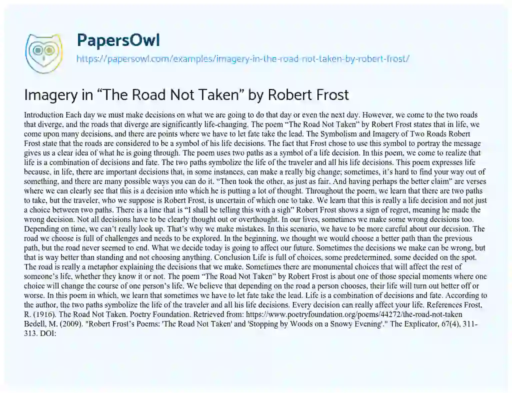 Essay on Imagery in “The Road not Taken” by Robert Frost
