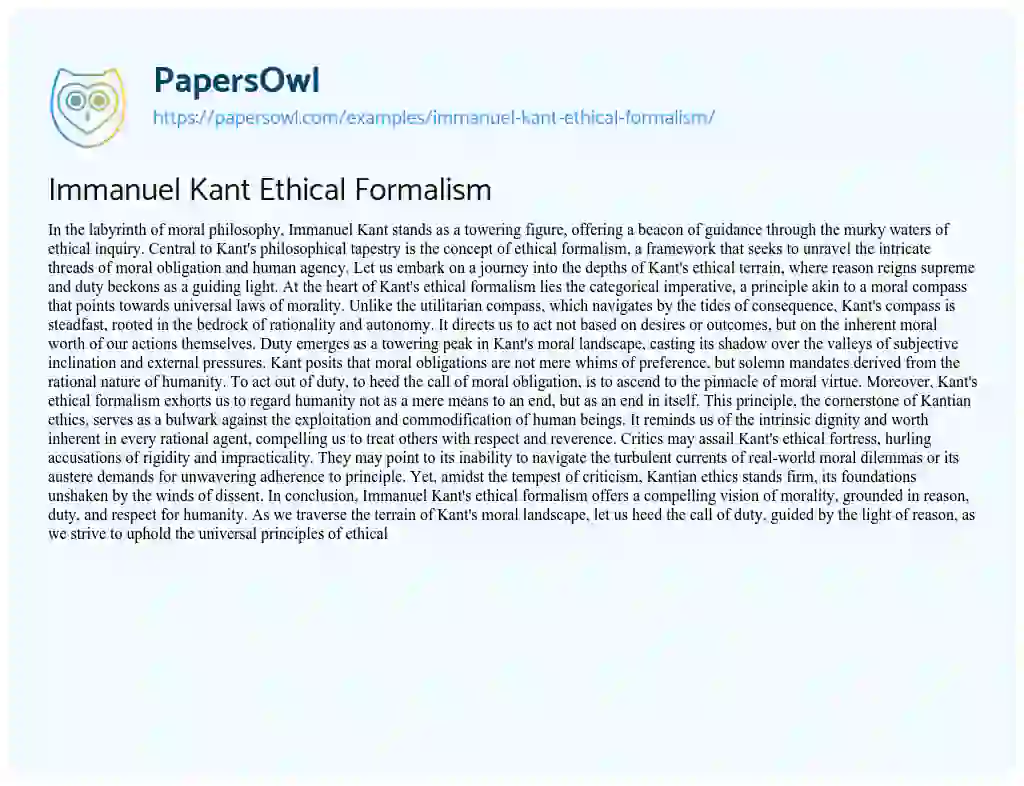 Essay on Immanuel Kant Ethical Formalism