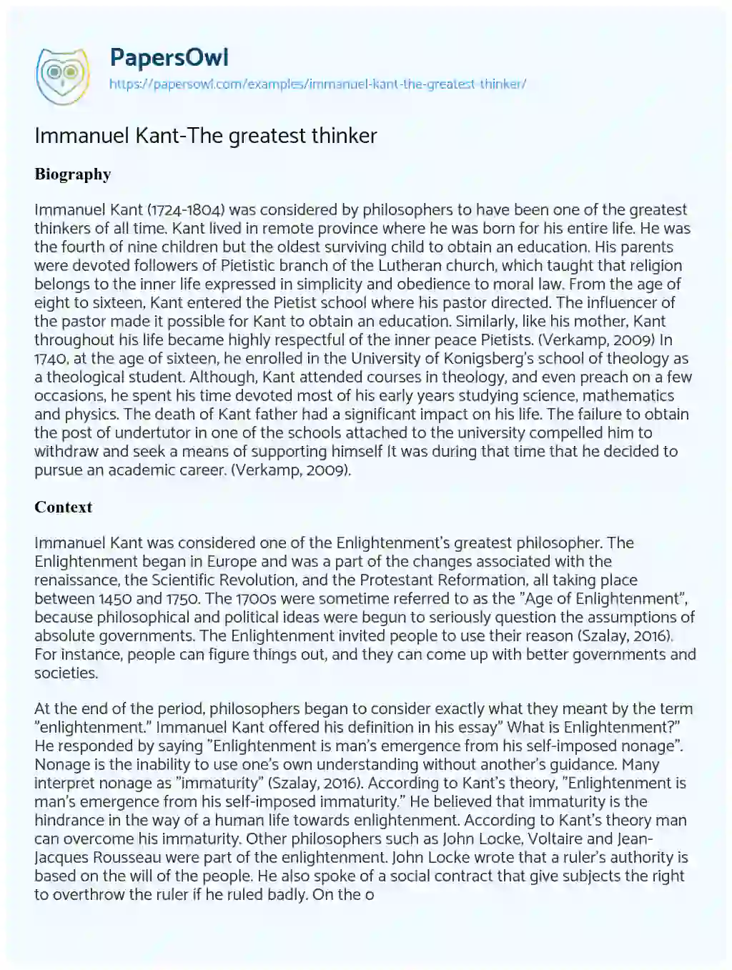 Essay on Immanuel Kant-The Greatest Thinker