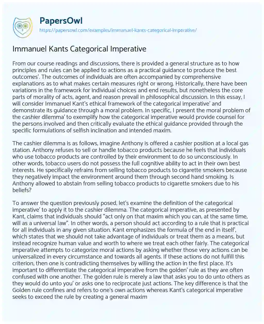 Immanuel Kants Categorical Imperative essay