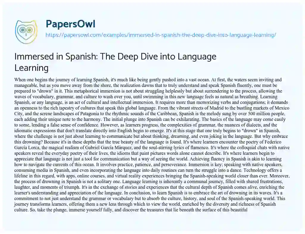 Essay on Immersed in Spanish: the Deep Dive into Language Learning