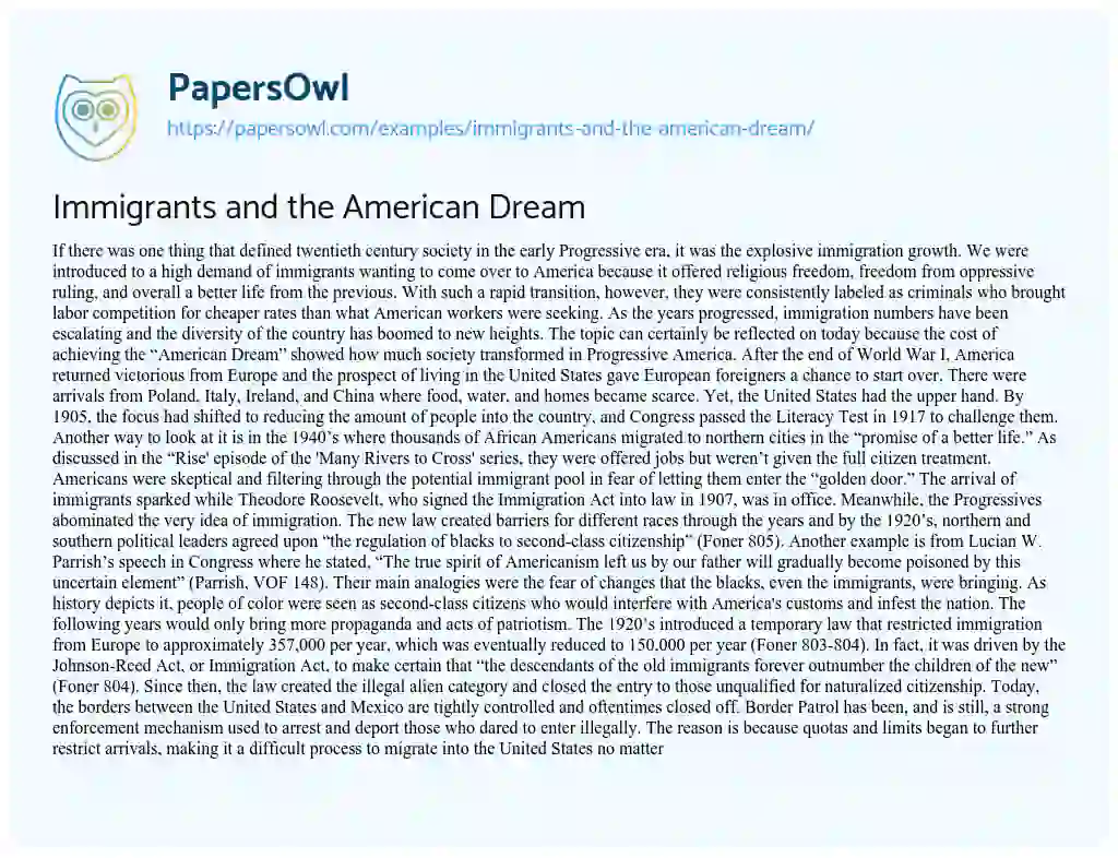 Immigrants and the American Dream essay