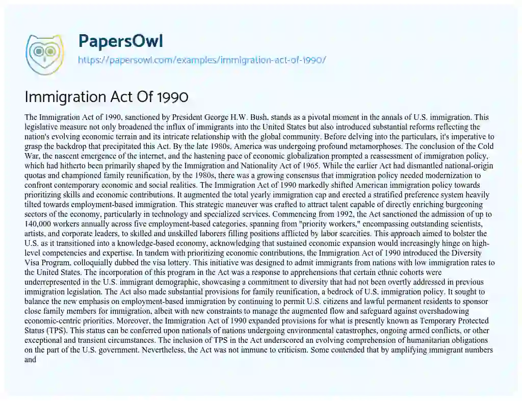 Essay on Immigration Act of 1990