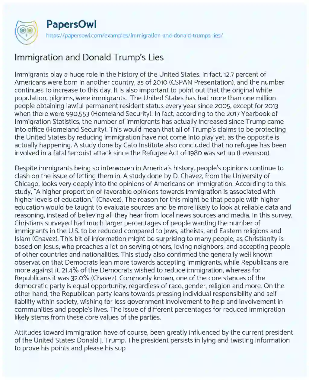 Essay on Immigration and Donald Trump’s Lies