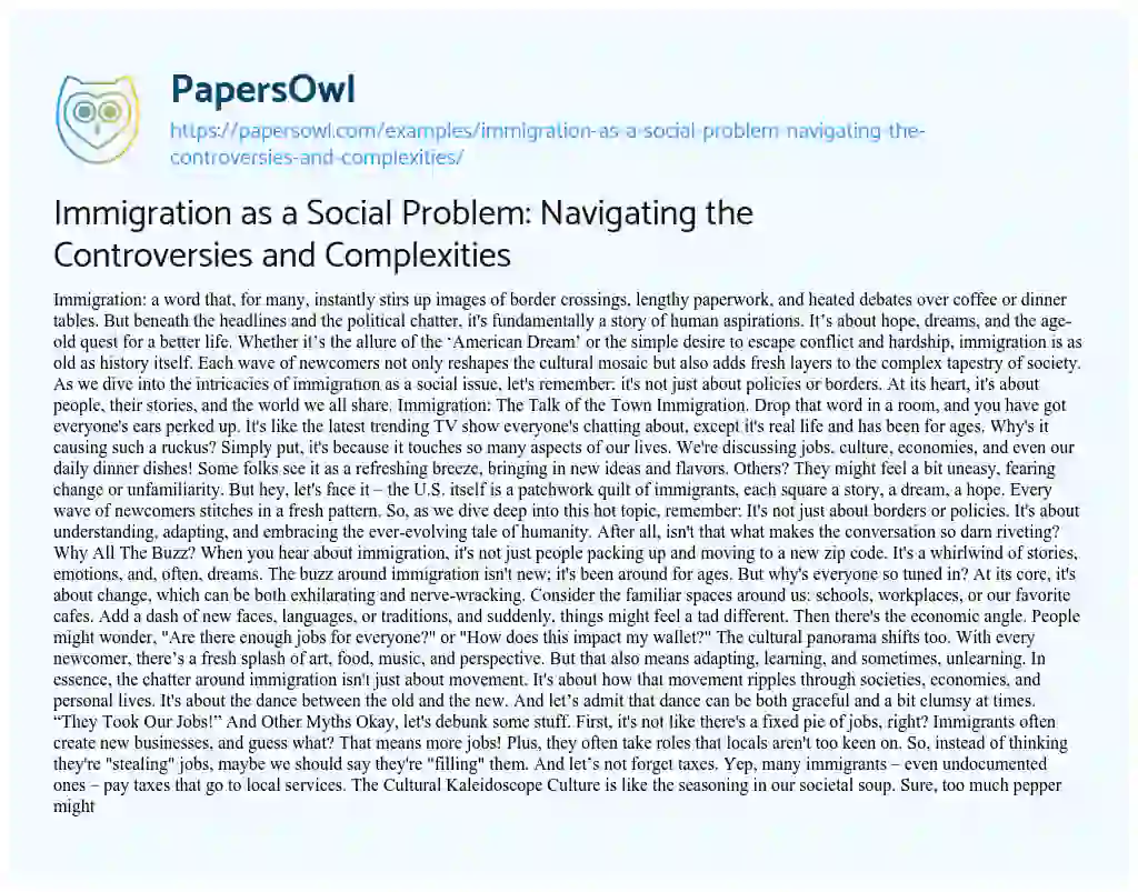 Essay on Immigration as a Social Problem: Navigating the Controversies and Complexities