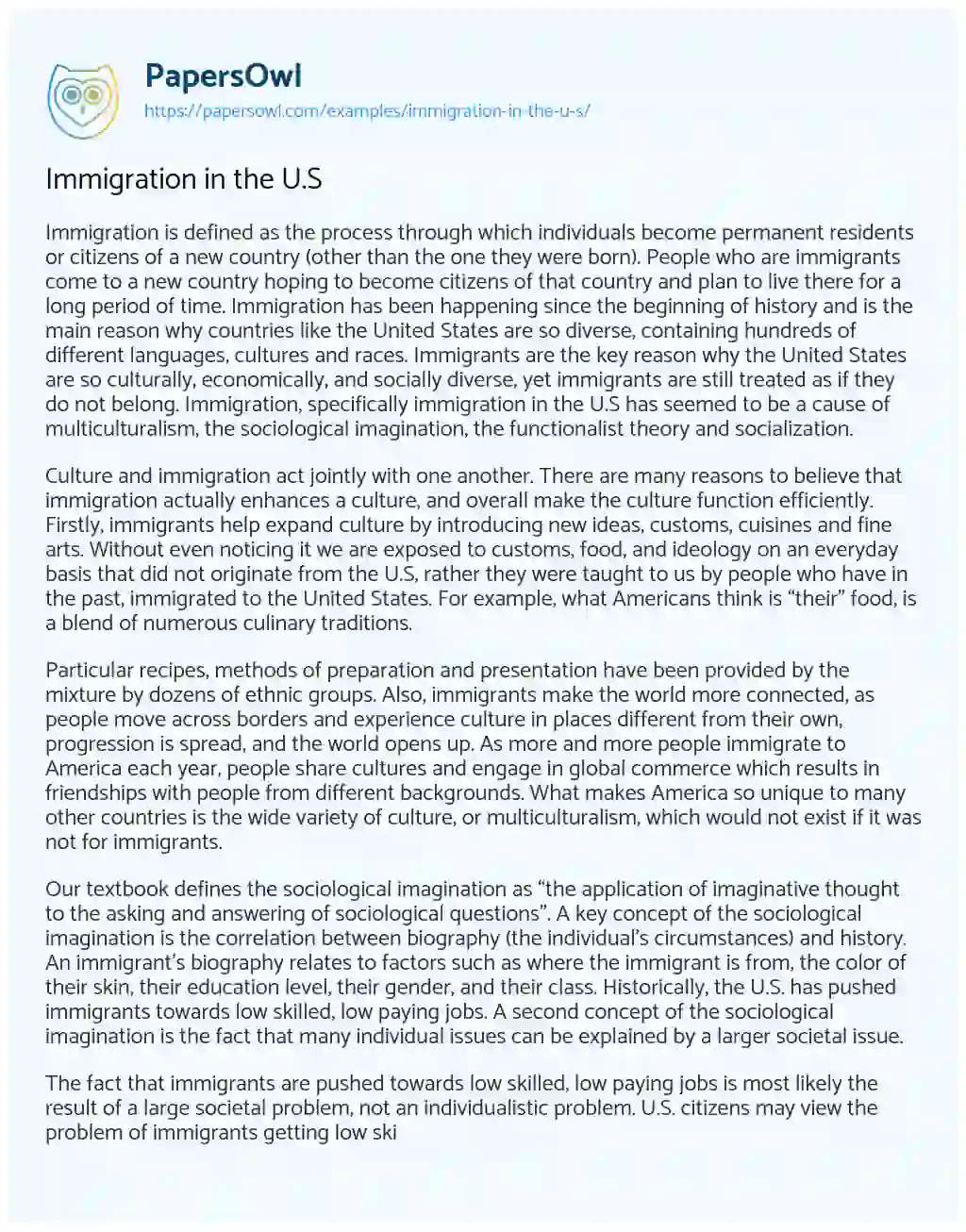 Essay on Immigration in the U.S