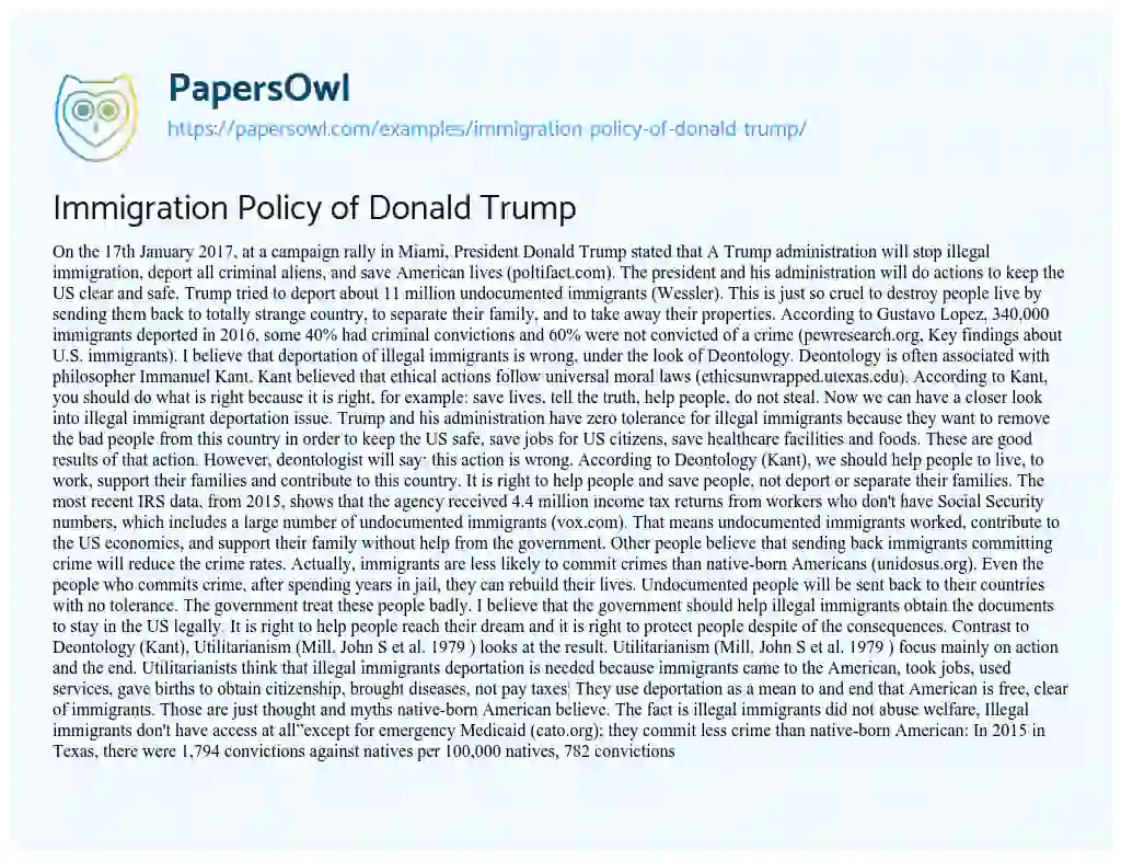 Essay on Immigration Policy of Donald Trump