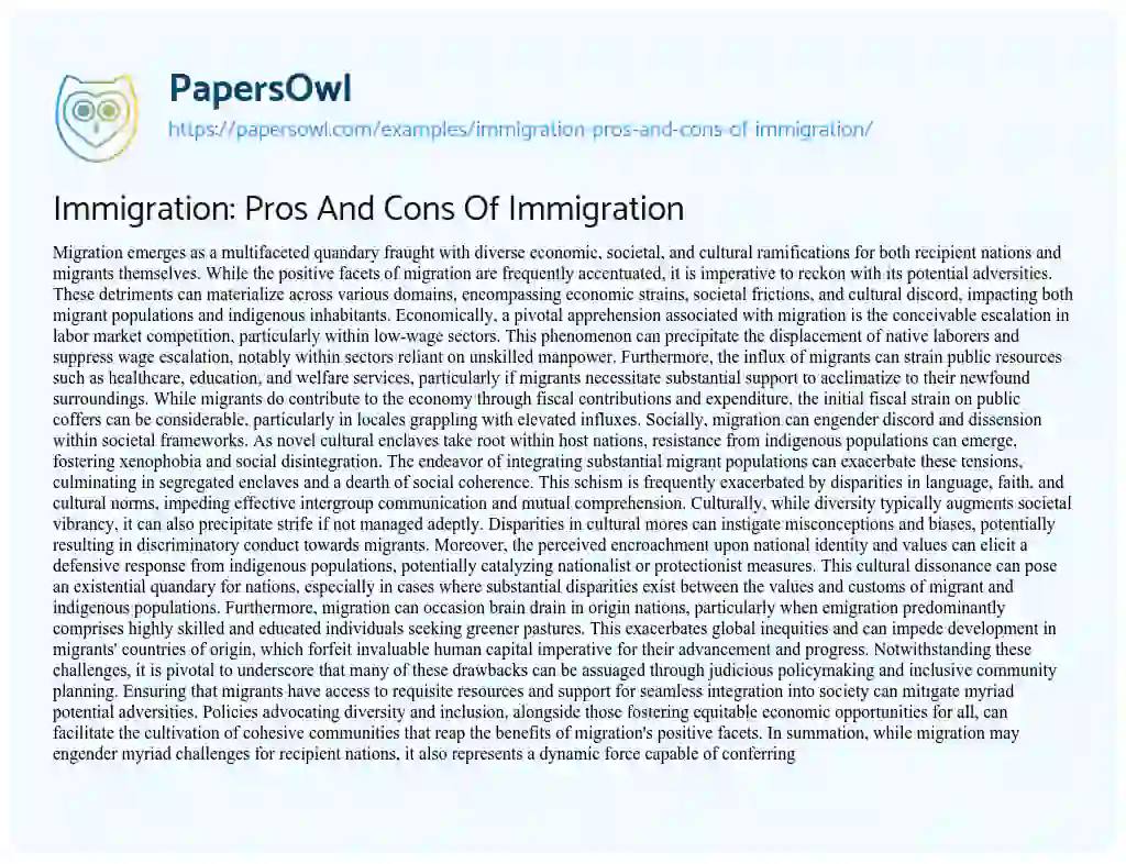 Essay on Immigration: Pros and Cons of Immigration