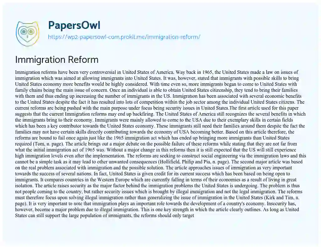 Essay on Immigration Reform