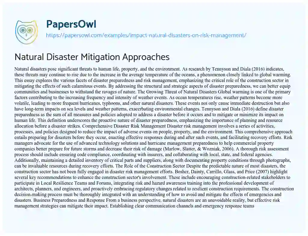 Essay on Impact of Natural Disasters on Risk Management