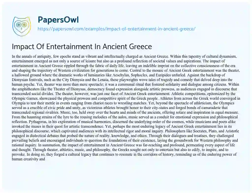 Essay on Impact of Entertainment in Ancient Greece