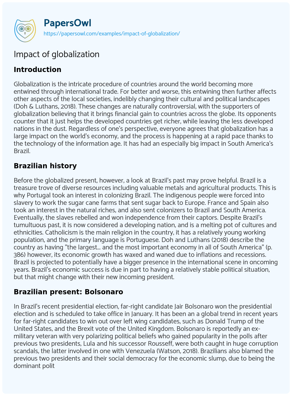 Essay on Impact of Globalization