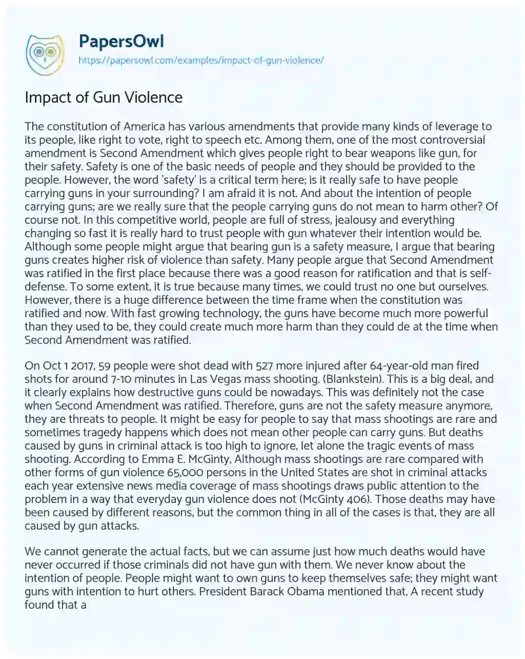 Essay on Impact of Gun Violence