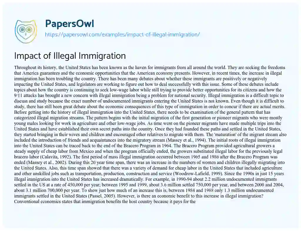 Essay on Impact of Illegal Immigration