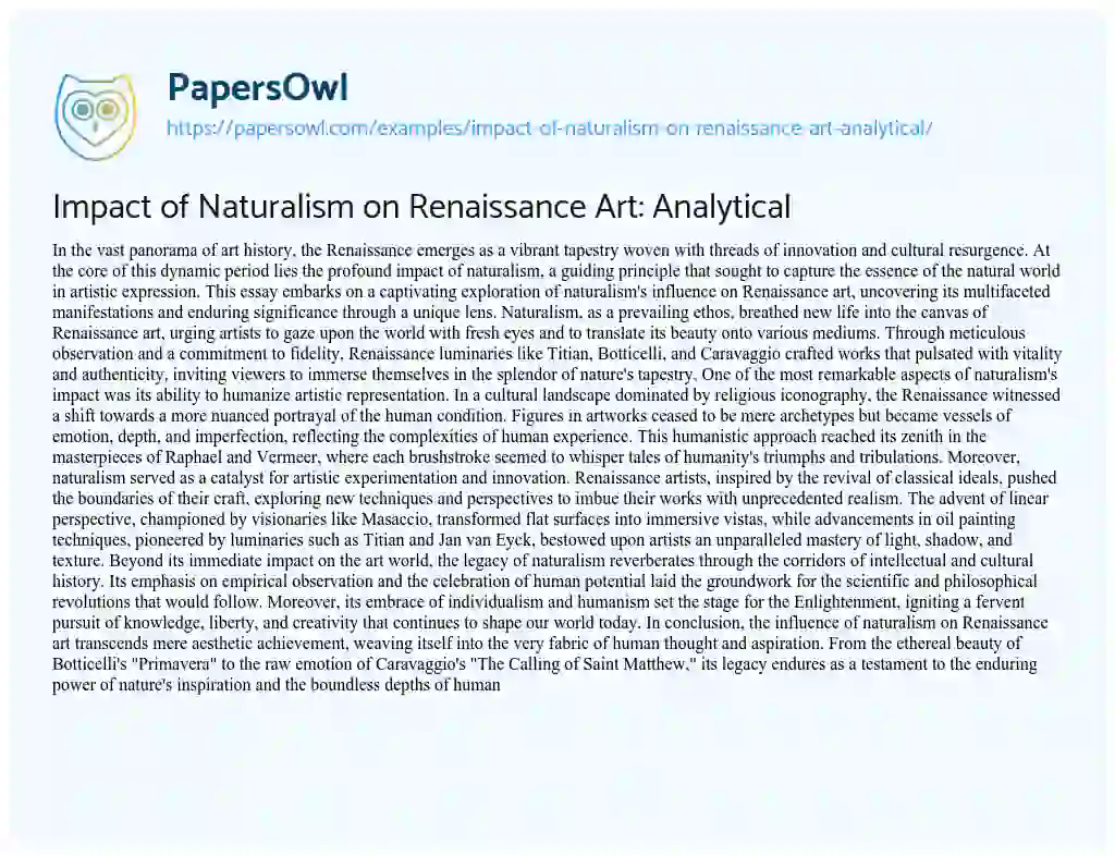 Essay on Impact of Naturalism on Renaissance Art: Analytical