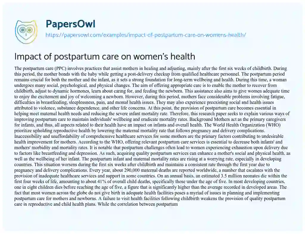 Impact of Postpartum Care on Women’s Health essay