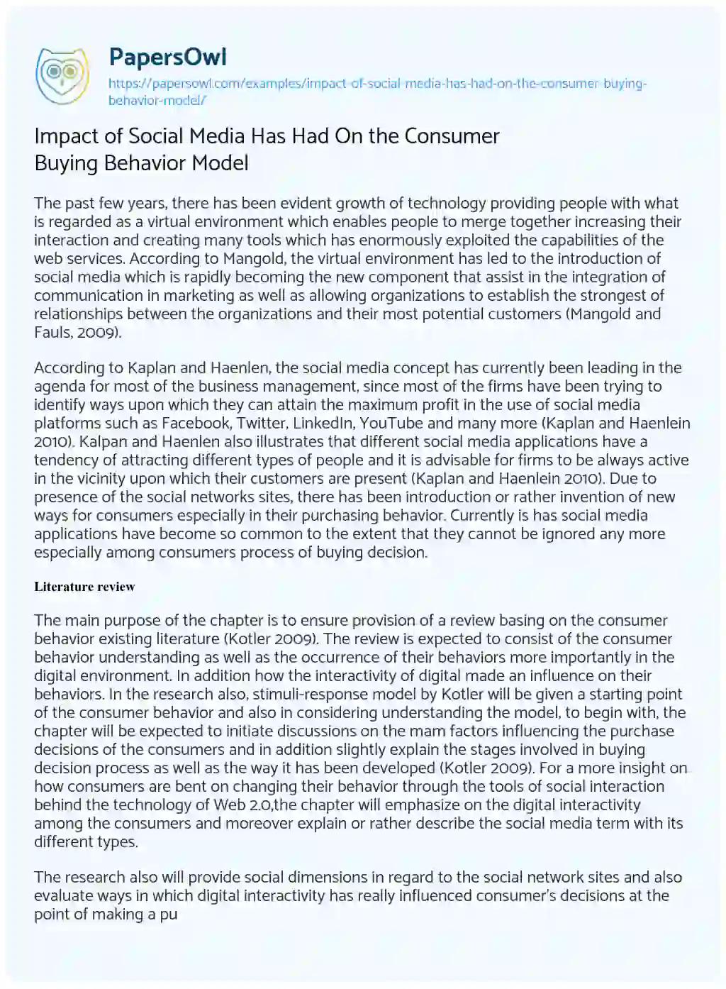 Essay on Impact of Social Media has had on the Consumer Buying Behavior Model