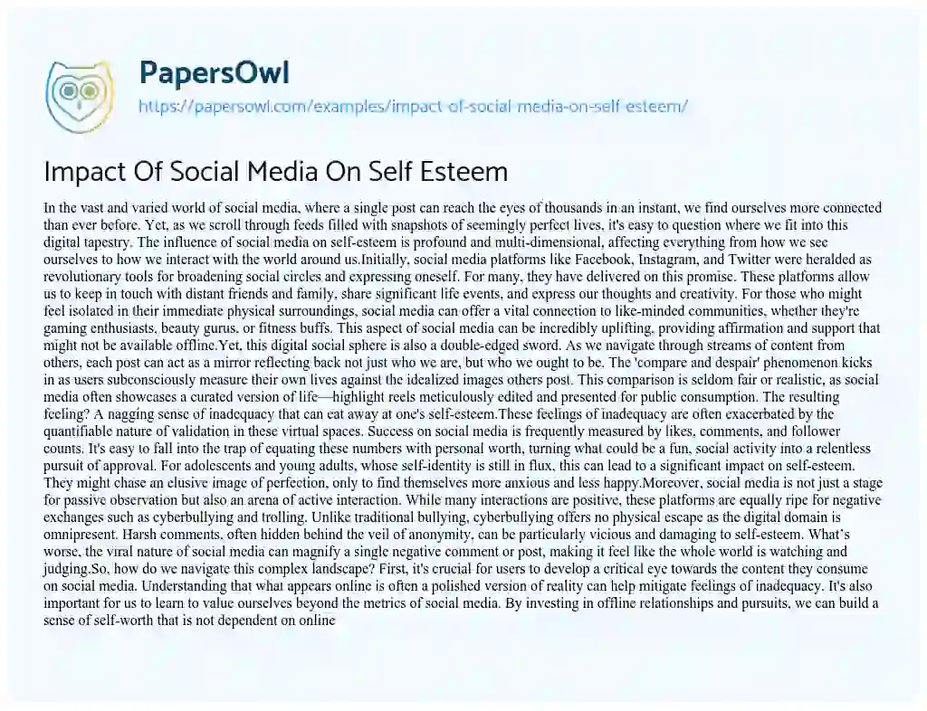 Essay on Impact of Social Media on Self Esteem