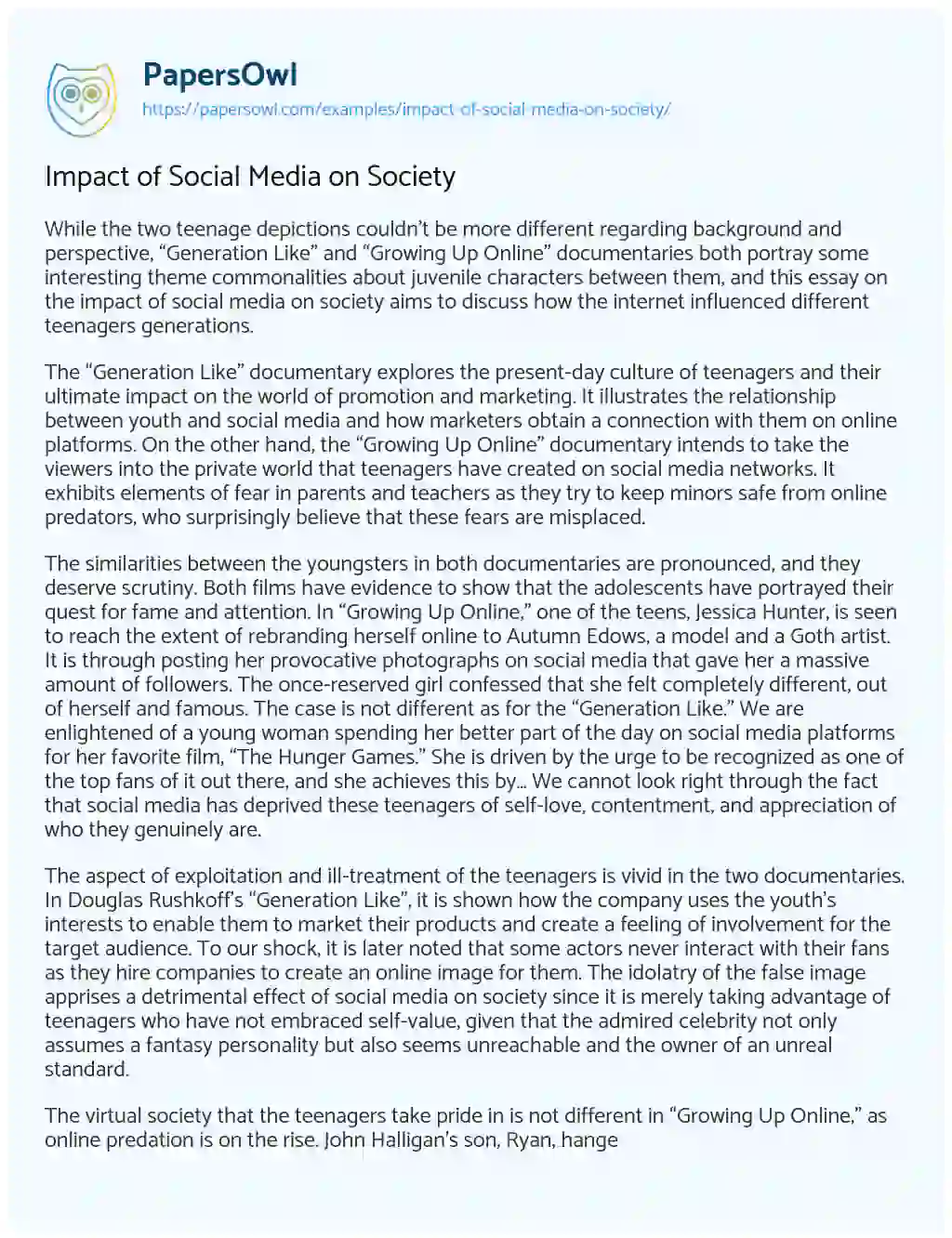 Essay on Impact of Social Media on Society