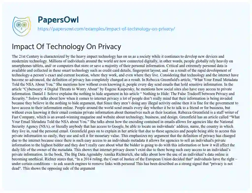 Impact of Technology on Privacy essay