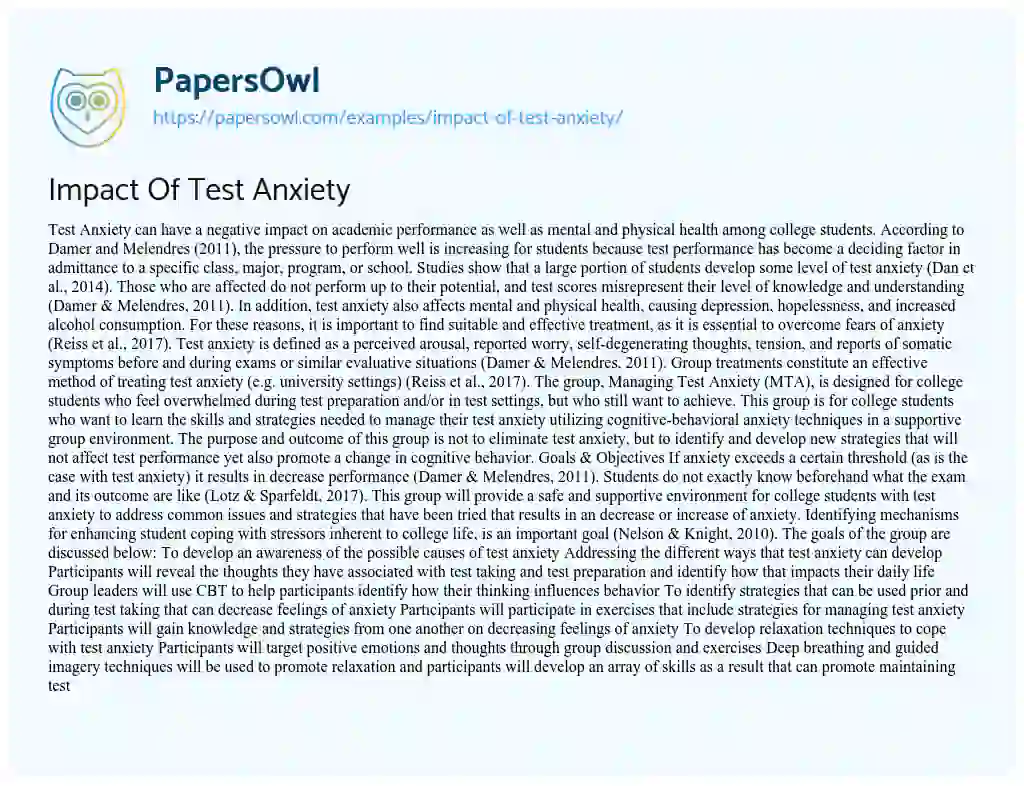 Essay on Impact of Test Anxiety
