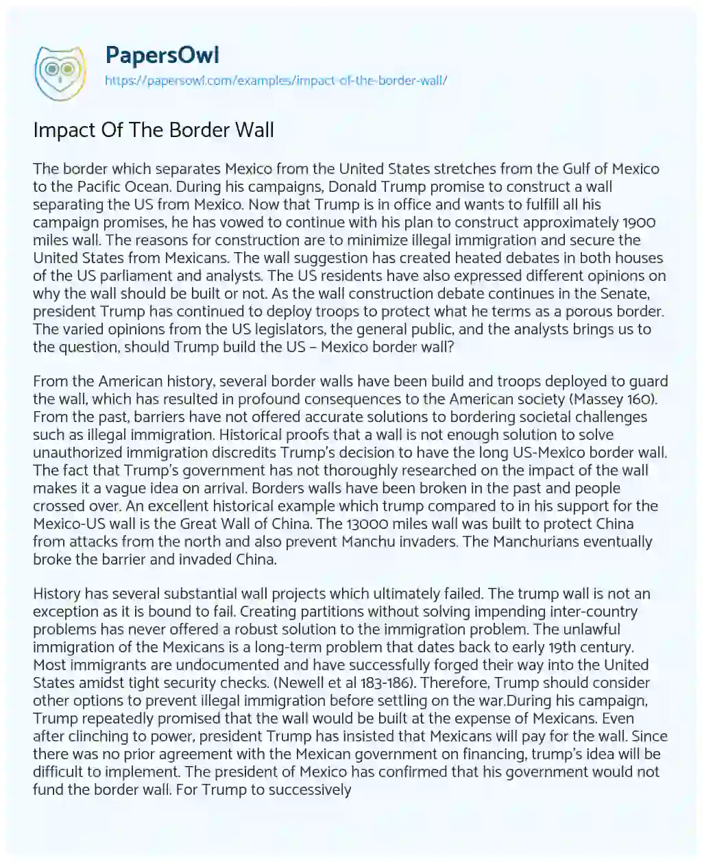 Essay on Impact of the Border Wall