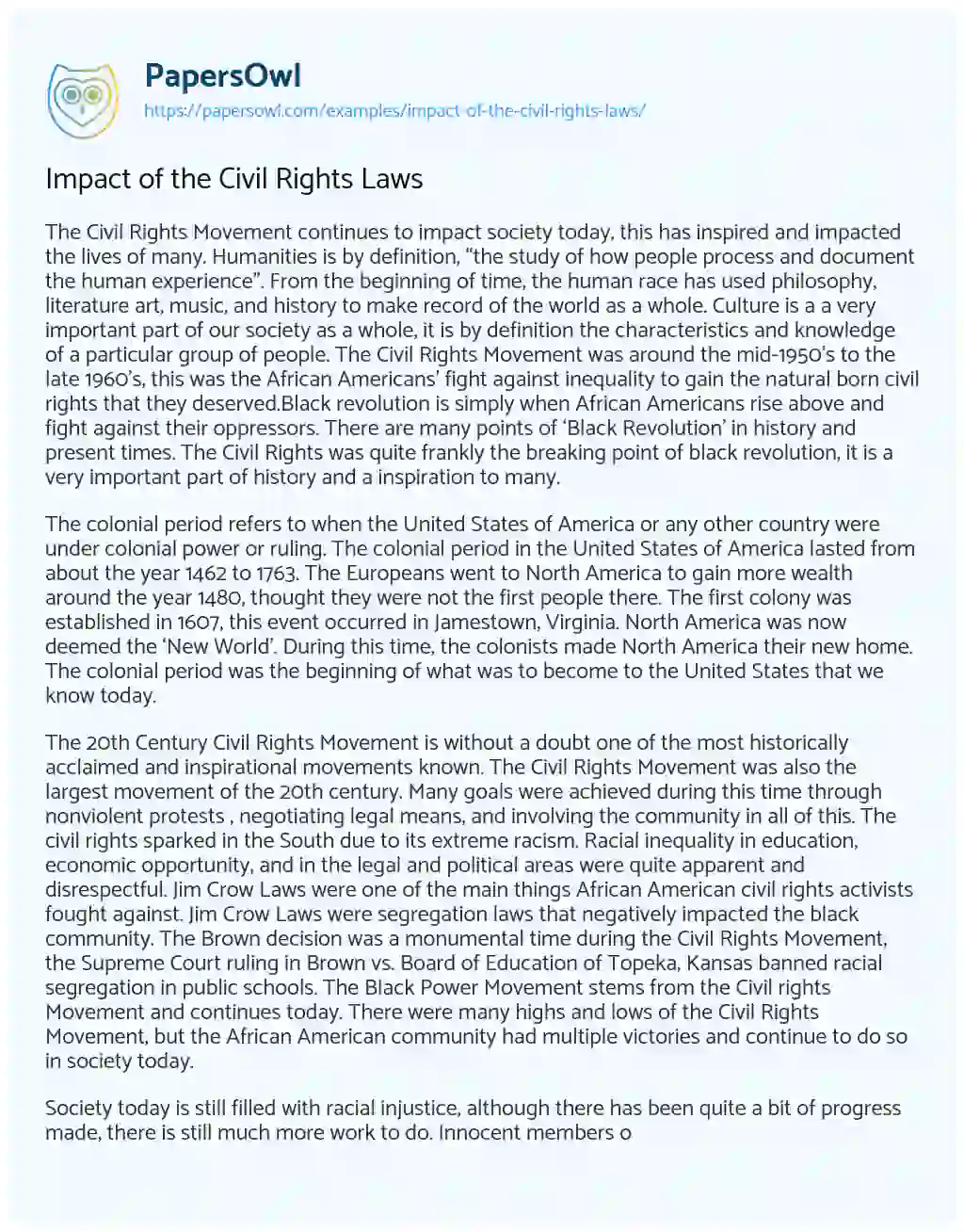 Impact of the Civil Rights Laws essay