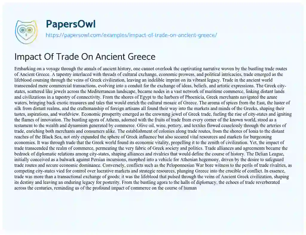 Essay on Impact of Trade on Ancient Greece