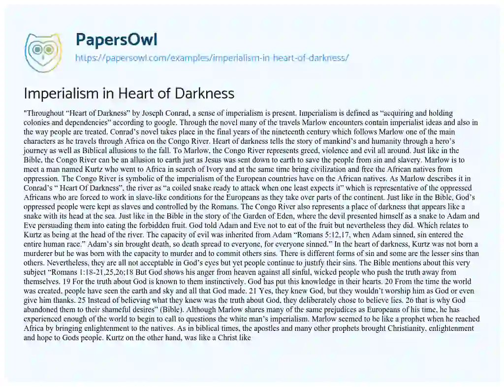 Essay on Imperialism in Heart of Darkness