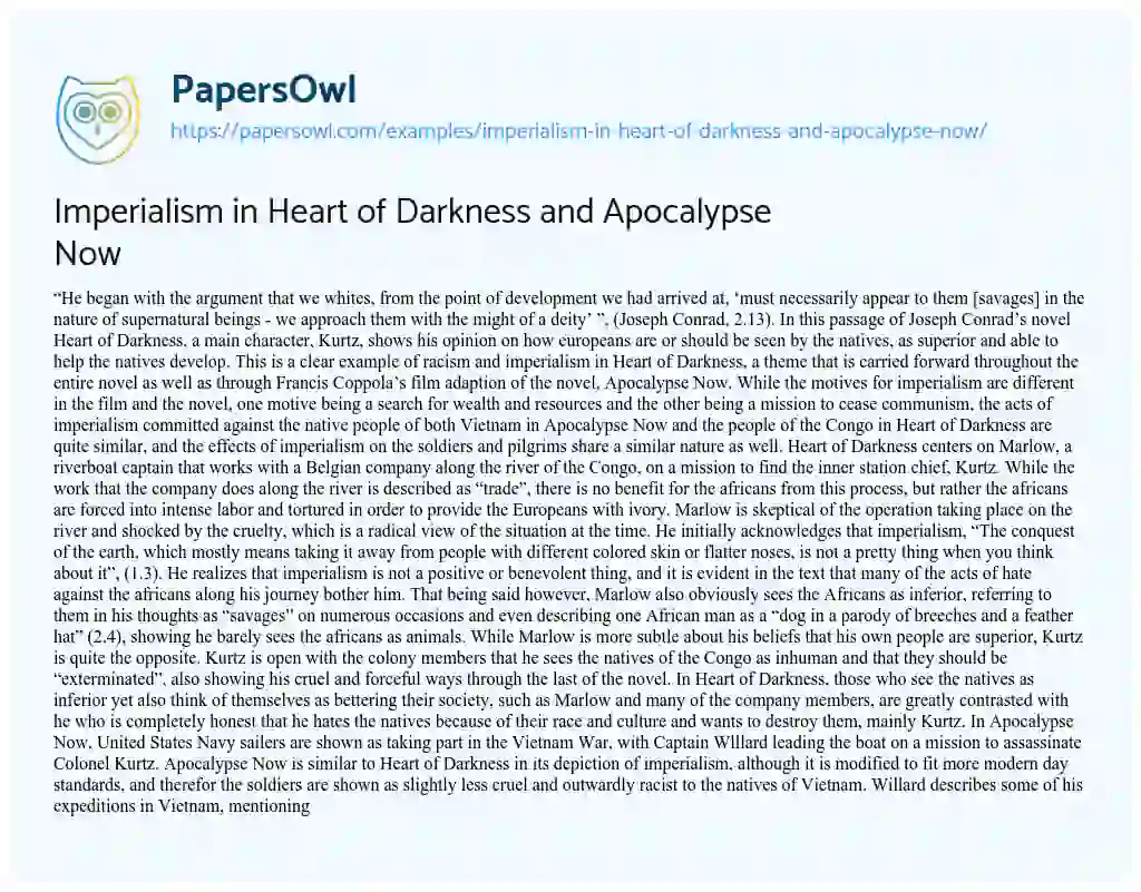 Essay on Imperialism in Heart of Darkness and Apocalypse Now