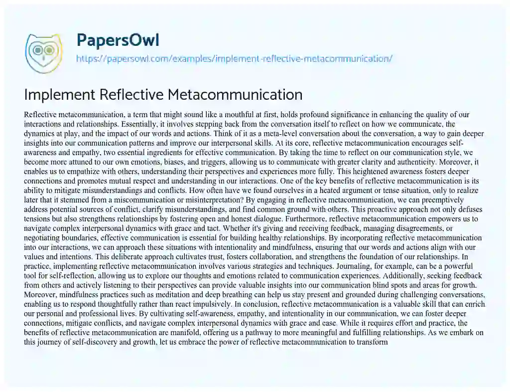 Essay on Implement Reflective Metacommunication