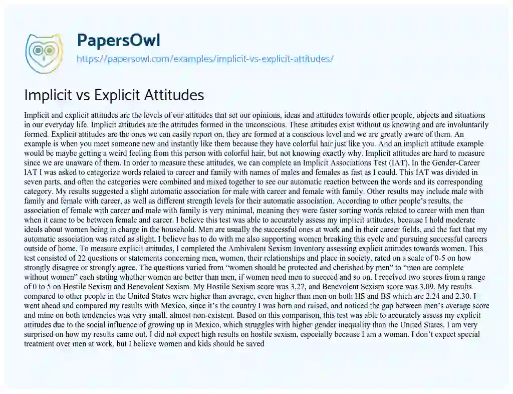 Essay on Implicit Vs Explicit Attitudes