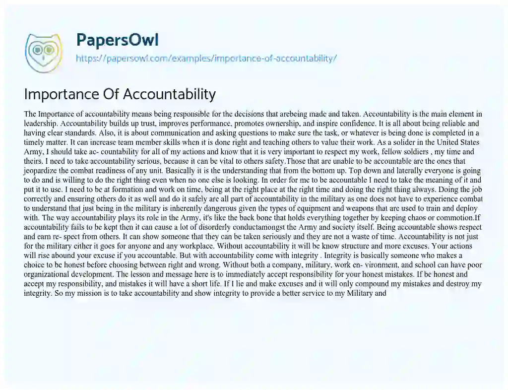 Essay on Importance of Accountability