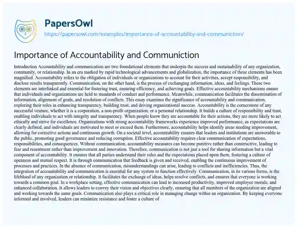 Essay on Importance of Accountability and Communiction